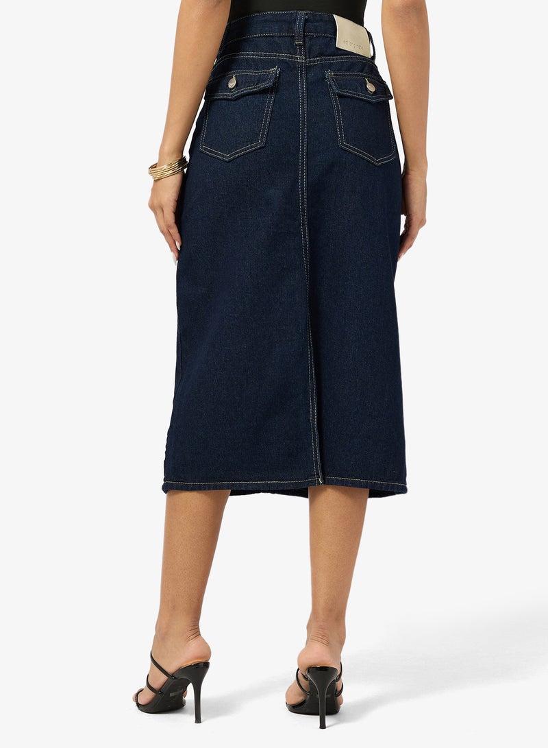 Ginger Denim Straight Fit Midi Skirt - Image 2